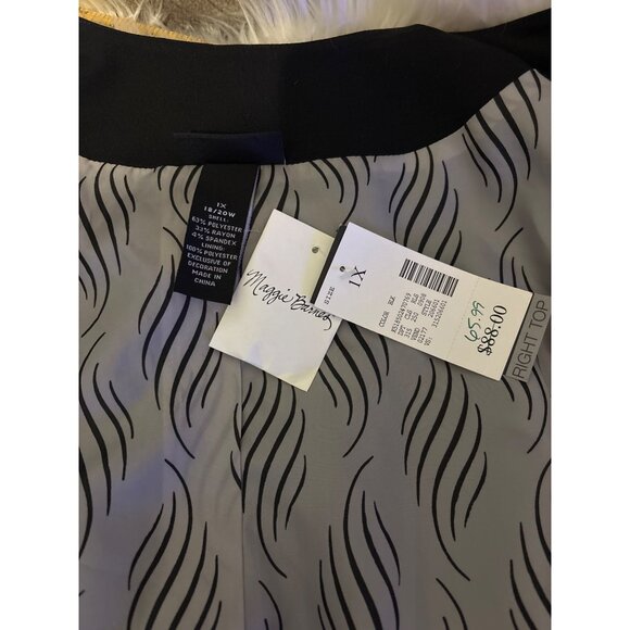 Open Front Blazer XL Maggie Barnes Black Womens Beaded cuffed sleeves Designer - Picture 7 of 12